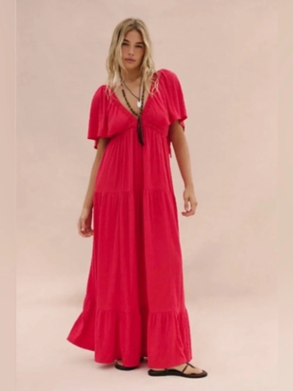 FP Beach La La Maxi Red Dress with Ruffle Hem